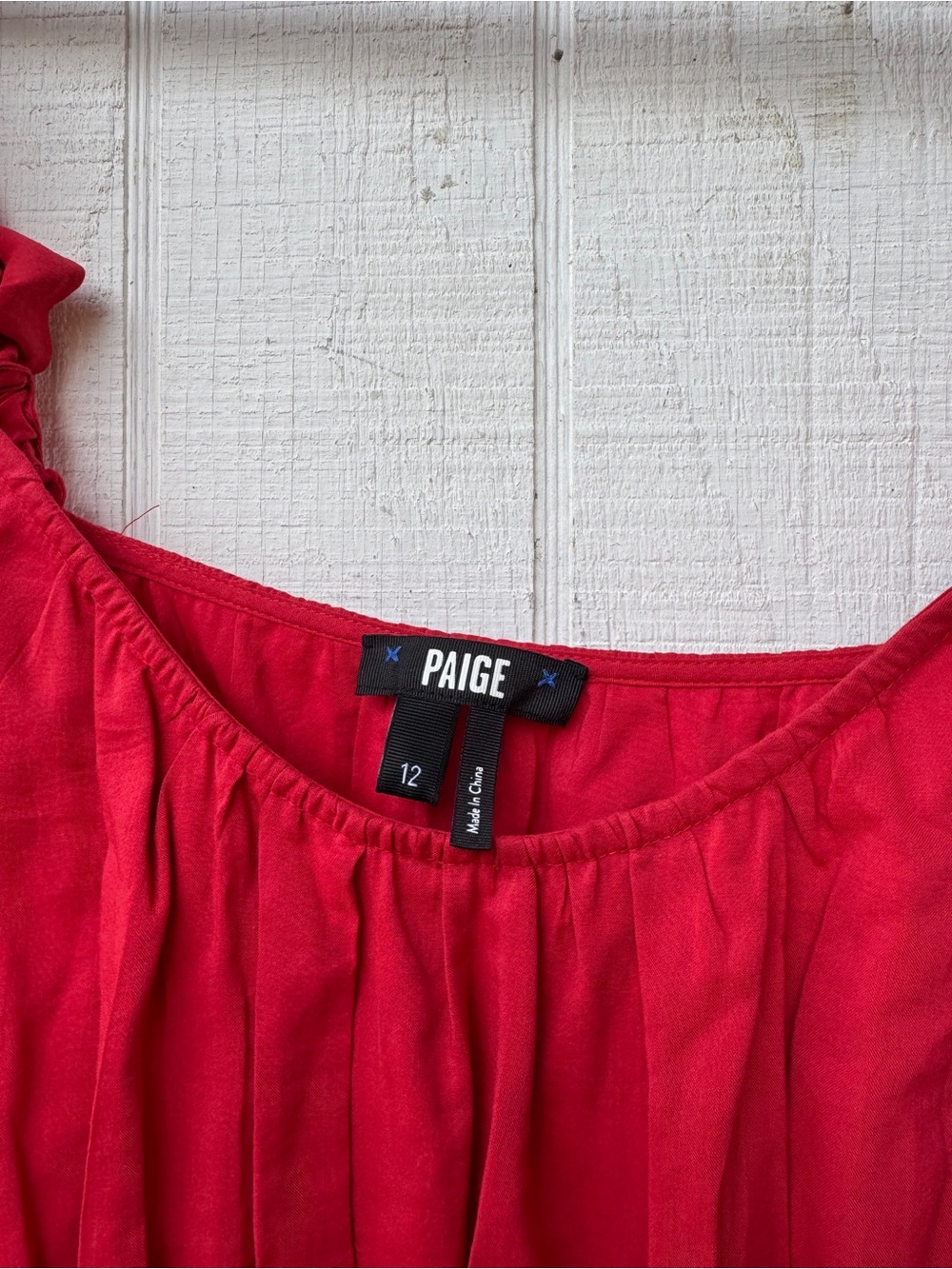 PAIGE Gisela Tiered Hem Midi Dress Red Strawberry Ruffle with Smocked Waist 12 - Picture 5 of 11